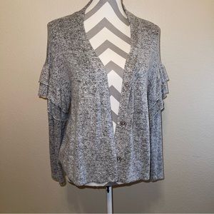Urban Romantics Soft Heather Gray Long Ruffle Sleeve Button Cardigan Small